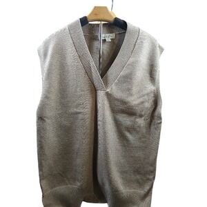Vine‎ & Love Women Tan Metallic V-Neck Knit Sweater Vest VT60406 Size L